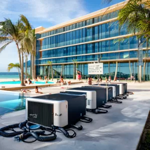 Beachfront Hotel Implements 24/7 Hot Water System Using 20kW Heat Pump Units Beachfront Hotel Implements 24/7 Hot Water System Using 20kW Heat Pump Units