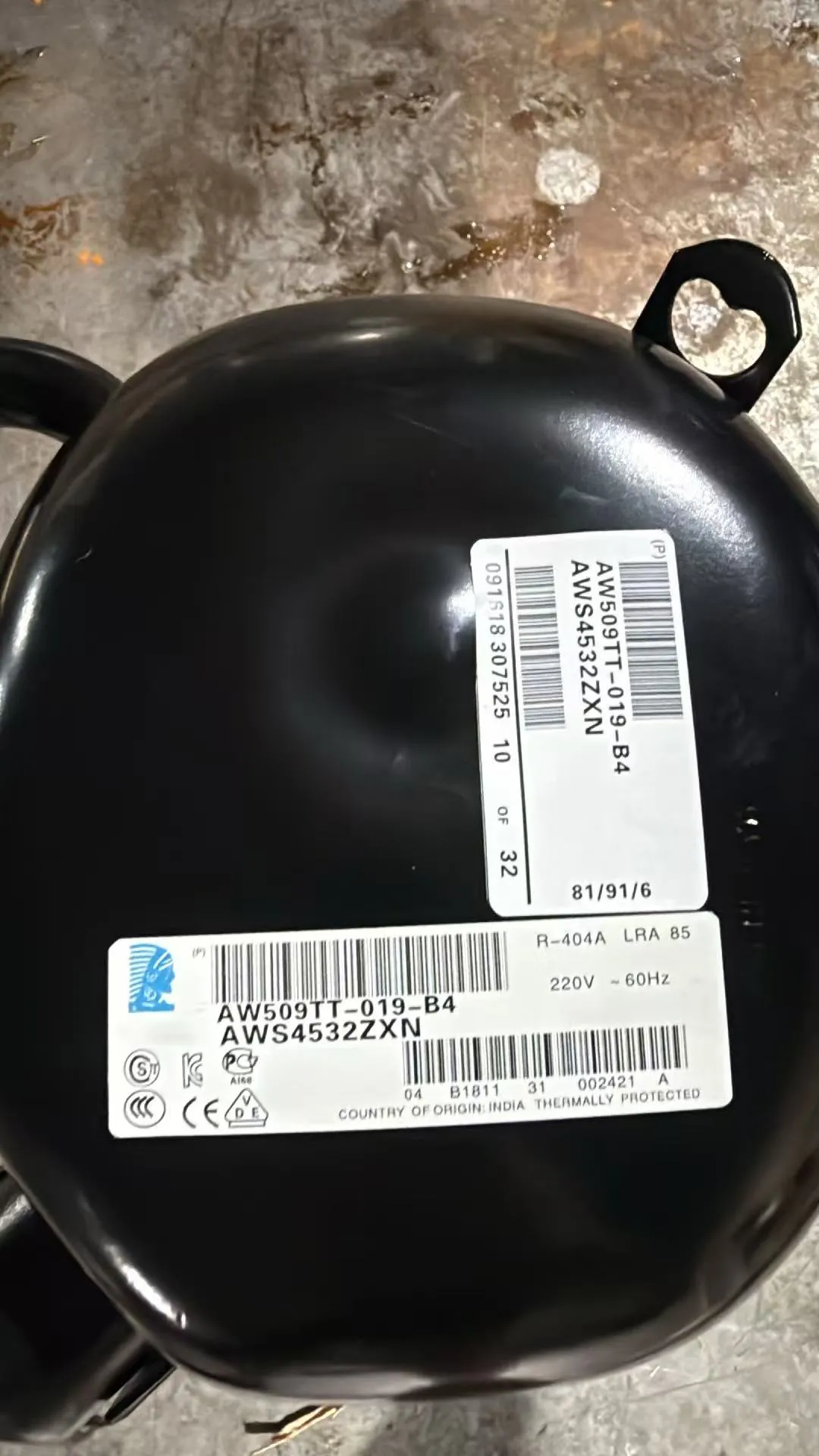 Tecumseh Compressor AWS4532ZXN (AW509TT-019-B4) R-404A 220V 60Hz