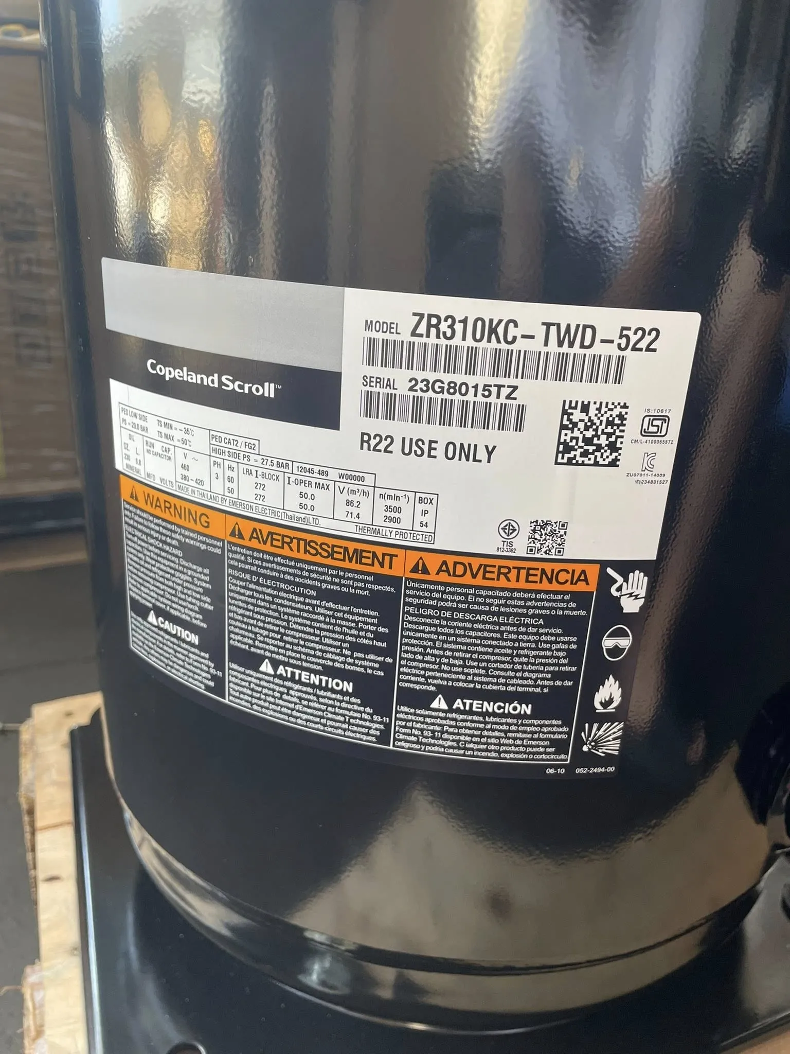 Copeland 25HP Scroll Compressor ZR310KCE-TWD-522 for HVAC