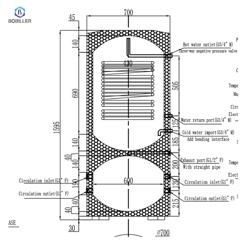 Pressurized Hot Water Tank with Stainless Steel Corrugated Pipe Heat Exchanger for Heat Pump