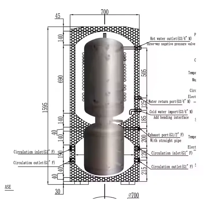 Pressurized Hot Water Tank with Stainless Steel Corrugated Pipe Heat Exchanger for Heat Pump