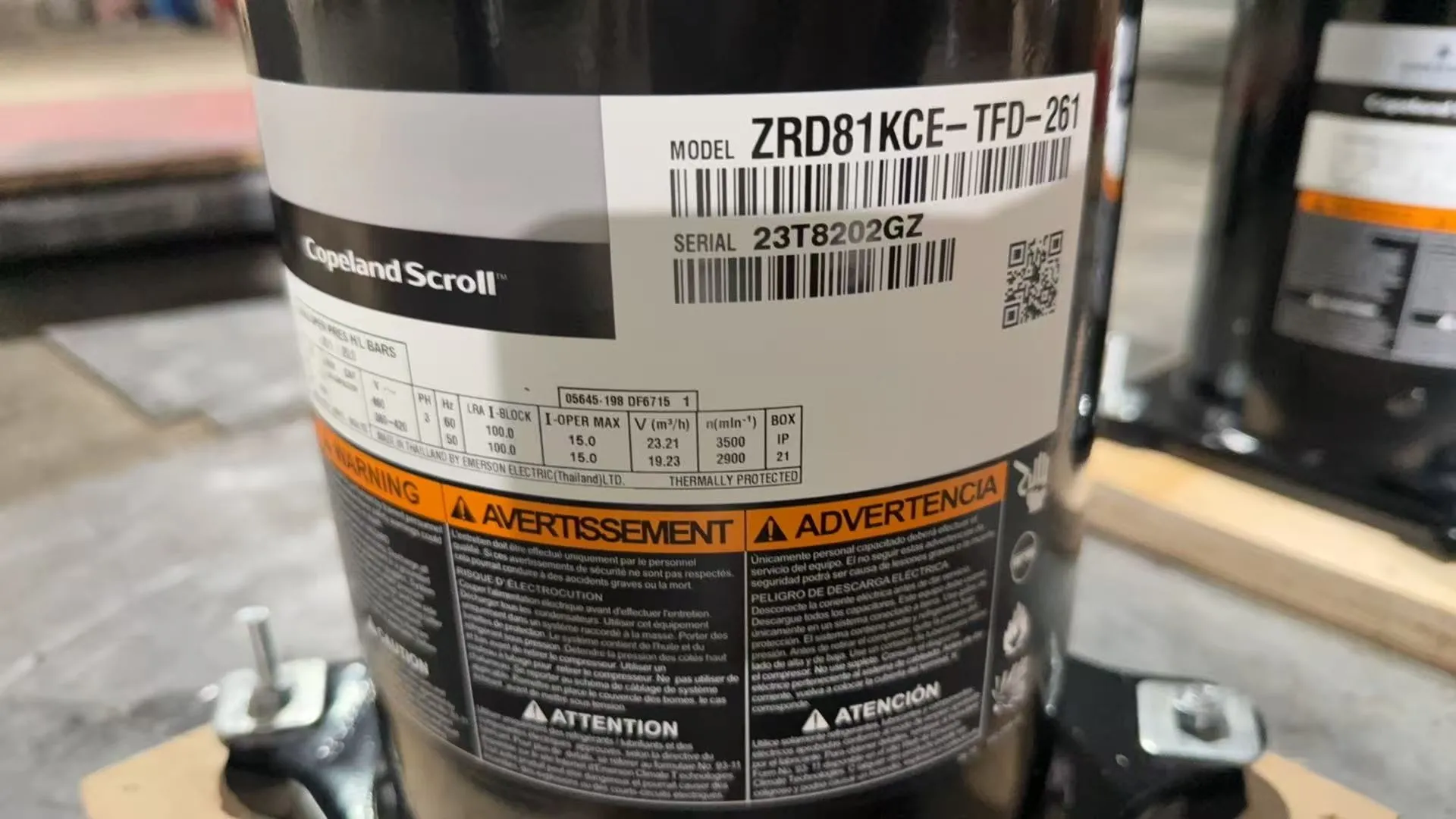 Brand New ZRD81KCE-TF5-281 Copeland Digital Scroll Compressor 6.8HP R410A 3-Phase 200-230V for AC Chiller System