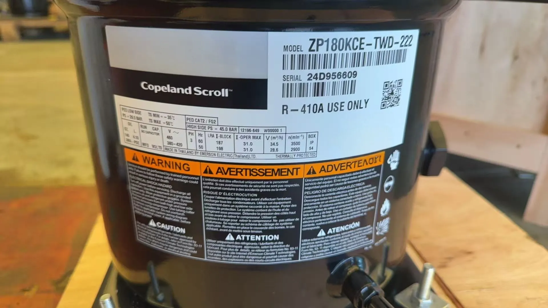 Copeland Scroll Compressor ZP180KCE-TWD-522 for Air Conditioning