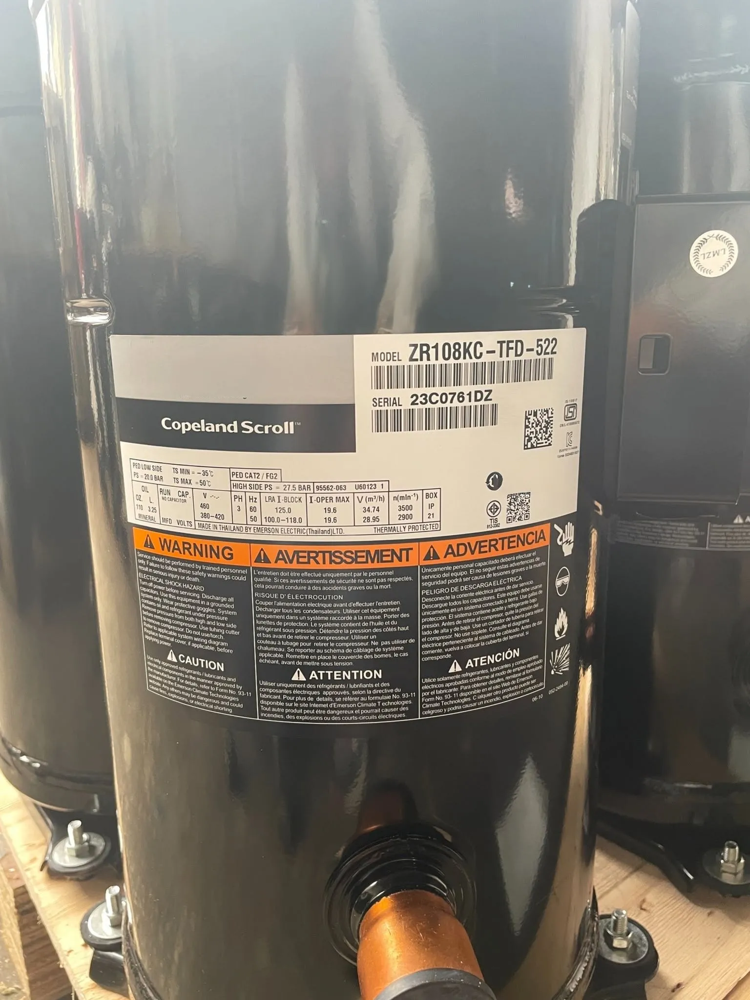 Copeland ZR108KC-TFD-522 Hermetic Scroll Compressor 10HP Air Conditioning Refrigeration Compressor
