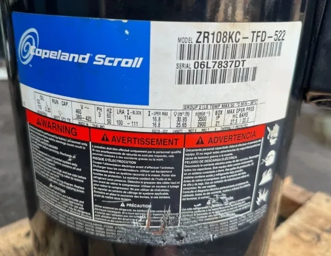 Copeland ZR108KC-TFD-522 Hermetic Scroll Compressor 10HP Air Conditioning Refrigeration Compressor