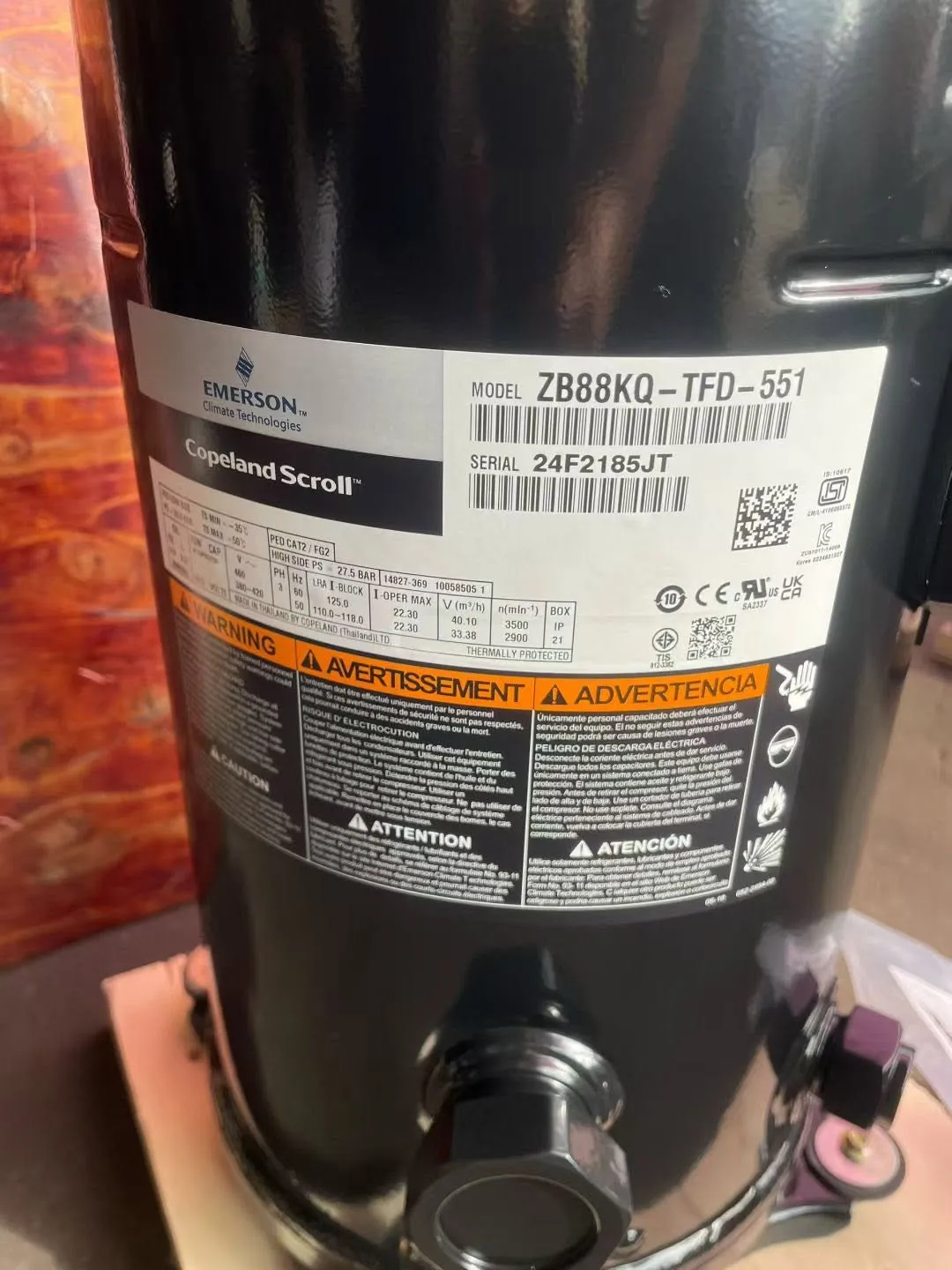Copeland ZB88KQ-TFD-551 12HP R22 Scroll Compressor 3PH 380V Refrigeration Compressor for Cold Storage Condensing Unit