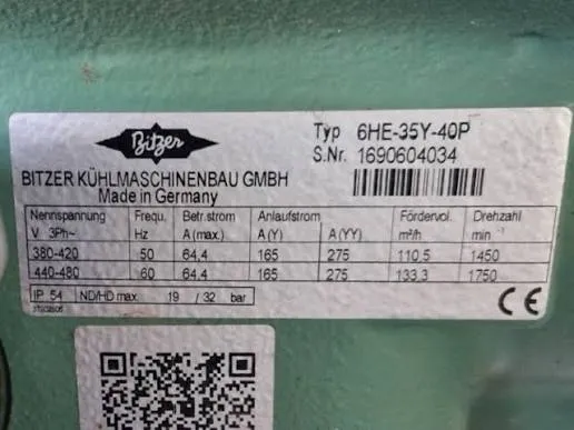 BITZER 6HE-35Y-40P Semi-Hermetic Reciprocating Refrigeration Compressor