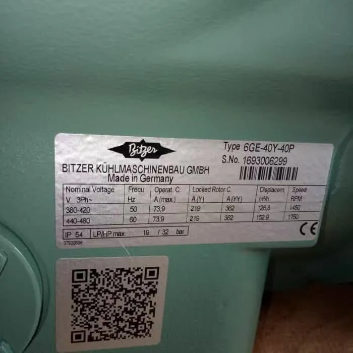 Bitzer 40HP Semi-hermetic Piston Compressor 6GE-40Y-40P for Cold Room Chiller