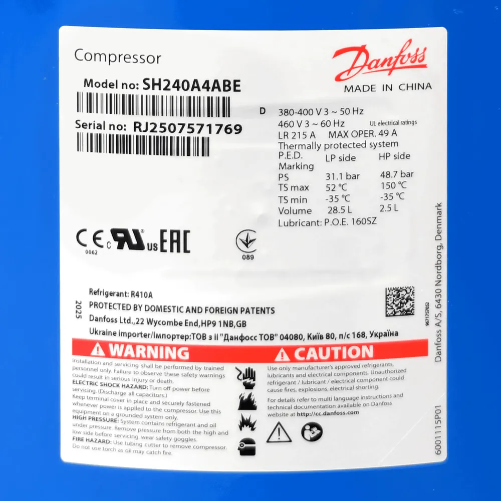 Danfoss Performer 20HP R410A Scroll Compressor SH240A4ABE for Air Conditioner