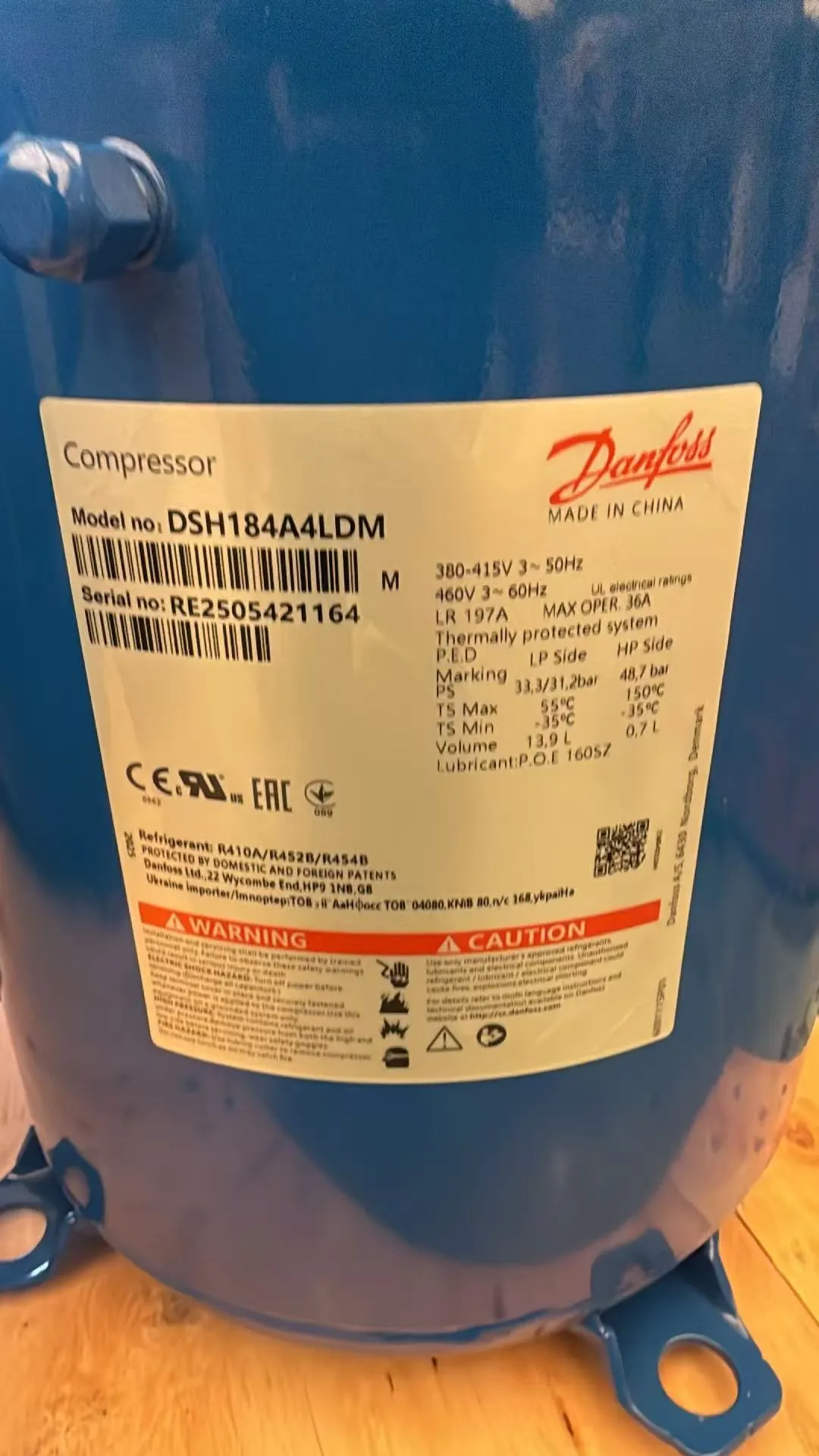 Danfoss Scroll Compressor DSH184A4ALD 15HP R410A Air Conditioner Refrigeration Compressor